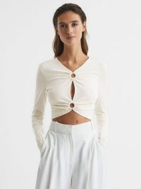 REISS HANNAH RING FRONT CROP TOP CREAM ~ chic cropped cut out evening tops
