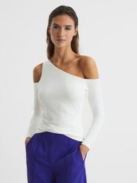 REISS ROSIE ASYMMETRIC OFF SHOULDER TOP CREAM ~ chic contemporary cut out tops