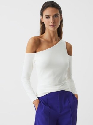 REISS ROSIE ASYMMETRIC OFF SHOULDER TOP CREAM ~ chic contemporary cut out tops - flipped