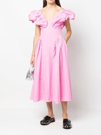 Rejina Pyo ruched organic cotton midi dress in light pink - flipped