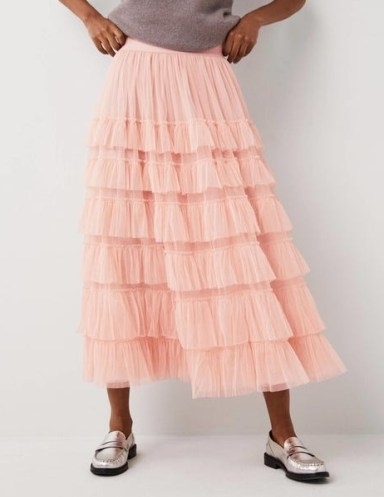 Ruffle Tulle Midi Skirt Antique Rose | pink tiered net fabric skirts | womens ballet style fashion | layered ruffles - flipped