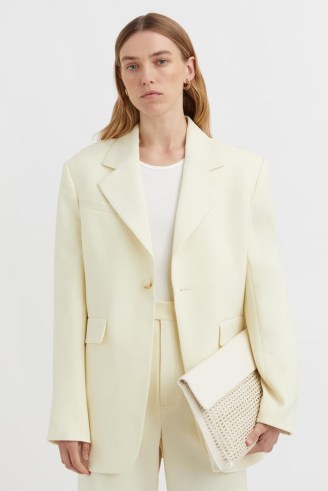 CAMILLA AND MARC Santiago Longline Blazer Lemon Sorbet – womens light yellow blazers – women’s tailored single breasted jackets - flipped