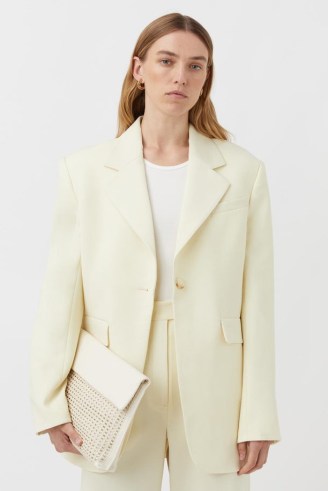 CAMILLA AND MARC Santiago Longline Blazer Lemon Sorbet – womens light yellow blazers – women’s tailored single breasted jackets
