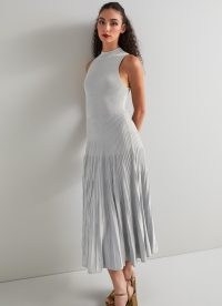 L.K. BENNETT Scott Silver Sparkle Knit Pleated Dress / luxe knitted dresses