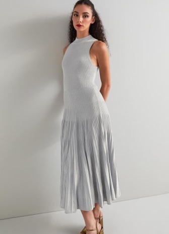 L.K. BENNETT Scott Silver Sparkle Knit Pleated Dress / luxe knitted dresses