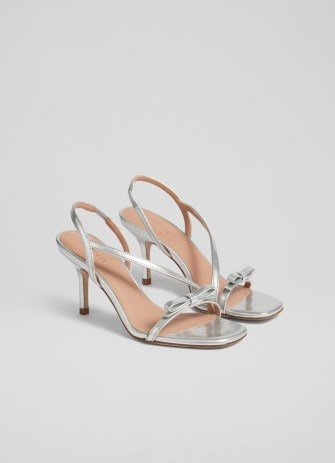 L.K. BENNETT Serene Silver Mirror Metallic Strappy Bow Sandals ~ occasion slingbacks ~ glamorous strappy slingback party shoes - flipped