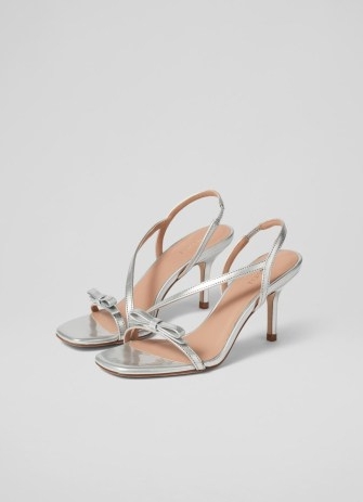L.K. BENNETT Serene Silver Mirror Metallic Strappy Bow Sandals ~ occasion slingbacks ~ glamorous strappy slingback party shoes