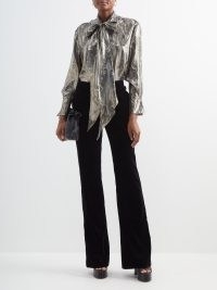 ETRO Barbara paisley-jacquard silk-blend blouse in silver ~ printed metallic pussy bow blouses ~ matchesfashion ~ shimmering fashion