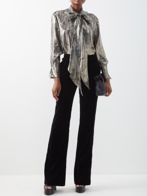 ETRO Barbara paisley-jacquard silk-blend blouse in silver ~ printed metallic pussy bow blouses ~ matchesfashion ~ shimmering fashion - flipped