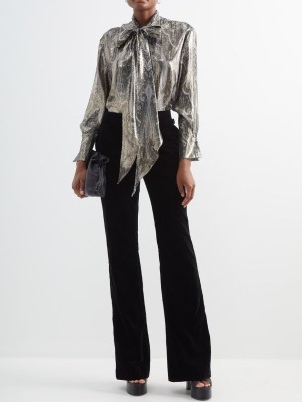 ETRO Barbara paisley-jacquard silk-blend blouse in silver ~ printed metallic pussy bow blouses ~ matchesfashion ~ shimmering fashion