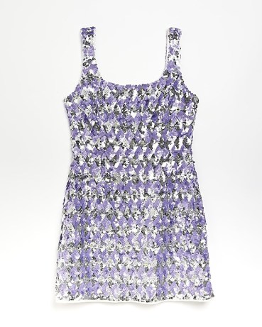 RIVER ISLAND SILVER CHECK SEQUIN BODYCON MINI DRESS ~ women’s sleeveless sequinned evening dresses ~ shimmering party fashion