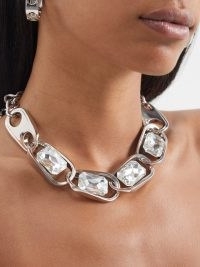 PACO RABANNE Crystal and oval-link choker – chunky silver tone chokers with large crystals – women’s designer statement jewellery