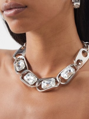 PACO RABANNE Crystal and oval-link choker – chunky silver tone chokers with large crystals – women’s designer statement jewellery - flipped