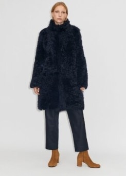 ME and EM Statement Shearling Coat in Navy | women’s dark blue textured winter coats | womens luxe outerwear - flipped