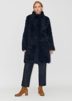 ME and EM Statement Shearling Coat in Navy | women’s dark blue textured winter coats | womens luxe outerwear