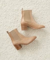 JENNI KAYNE Suede Frankie Chelsea Boot in Dark Sand ~ women’s luxe light brown block heel ankle boots