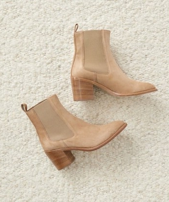 JENNI KAYNE Suede Frankie Chelsea Boot in Dark Sand ~ women’s luxe light brown block heel ankle boots