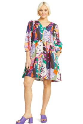 Leah Bartholomew x Gorman Summers Eve Linen Dress – smocked relaxed fit dresses – abstract print fashion - flipped