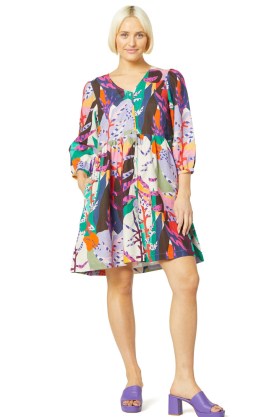 Leah Bartholomew x Gorman Summers Eve Linen Dress – smocked relaxed fit dresses – abstract print fashion