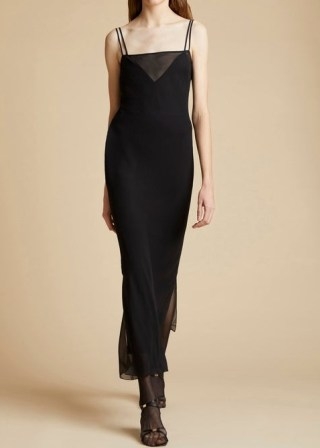 KHAITE THE ALLEGRA SLIP DRESS in Black | elegant cami strap evening dresses | chic silk chiffon occasion fashion - flipped