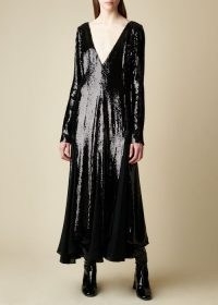 KHAITE THE ROVA DRESS in Black Sequin | sequinned deep plunge front occasion dresses