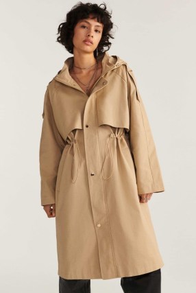 ba&sh ted trench coat in brown ~ women’s stylish hooded drawstring waist coats ~ casual winter style ~ oversized fit outerwear - flipped
