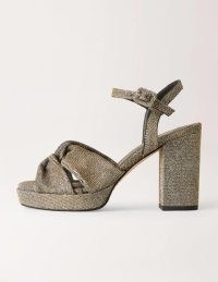Boden Twist Front Platforms Gold Metallic – block heel party platforms – women’s retro evening footwear