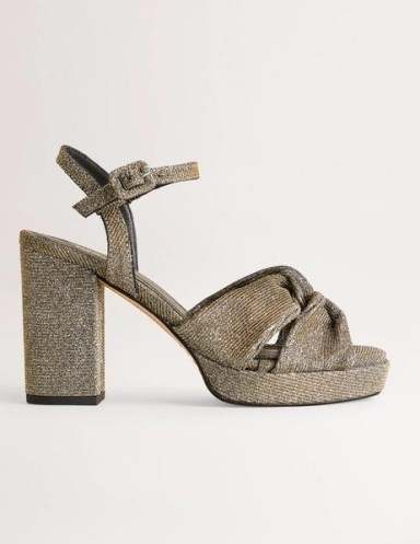 Boden Twist Front Platforms Gold Metallic – block heel party platforms – women’s retro evening footwear - flipped