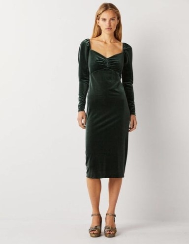Boden Velvet Jersey Midi Dress Onyx Green – long sleeve sweetheart neckline evening dresses