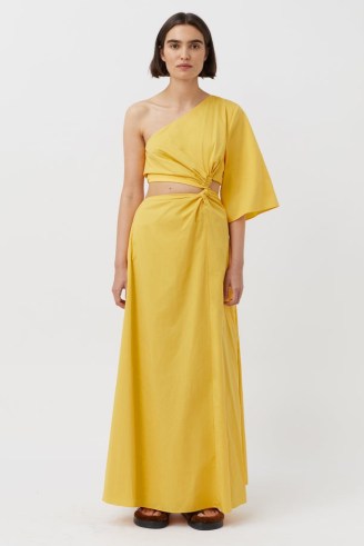 CAMILLA AND MARC Wally Dress in Honey – yellow one shoulder maxi dresses – waist cut out detail – modern asymmetrical clothes