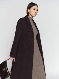 Reformation Wayne Coat in Mocha ~ women’s chic dark brown single breasted long length coats
