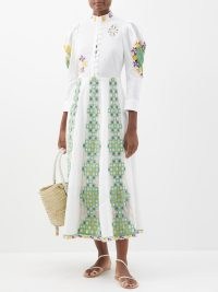 ALÉMAIS Ramona crocheted cotton-blend shirt dress in ivory ~ floral folk inspired dresses ~ matchesfashion