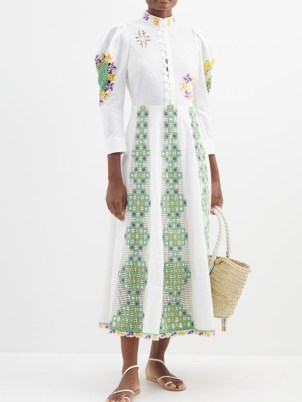 ALÉMAIS Ramona crocheted cotton-blend shirt dress in ivory ~ floral folk inspired dresses ~ matchesfashion - flipped