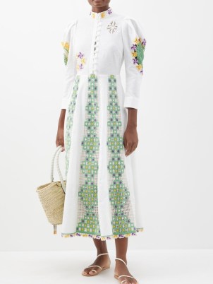 ALÉMAIS Ramona crocheted cotton-blend shirt dress in ivory ~ floral folk inspired dresses ~ matchesfashion