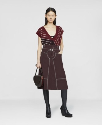 STELLA MCCARTNEY Cotton Twill A-Line Midi Skirt in aubergine | luxe Western inspired skirts | deep Autumn colours - flipped