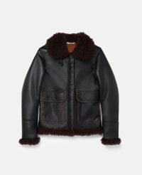 STELLA MCCARTNEY Alter Mat Bomber Jacket in Black & Ginger – women’s luxe vegan winter outerwear – womens faux leather jackets