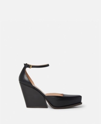 STELLA MCCARTNEY Cowboy Pumps in Black – faux leather ankle strap shoes – chunky cuban heels