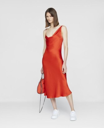 STELLA MCCARTNEY Draped Slip Dress in Scarlet Red | bias cut fluid fabric dresses | draped asymmetric neckline | women’s forest friendly viscose fashion - flipped
