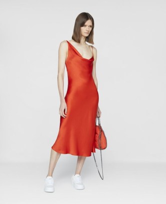 STELLA MCCARTNEY Draped Slip Dress in Scarlet Red | bias cut fluid fabric dresses | draped asymmetric neckline | women’s forest friendly viscose fashion