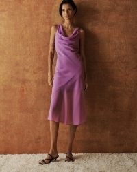 Abercrombie & Fitch Cowl Neck Slip Midi Dress in Purple ~ sleeveless semi sheer draped neckline dresses