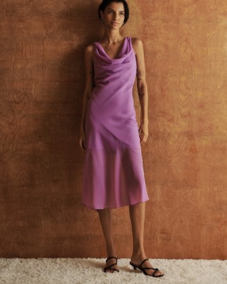 Abercrombie & Fitch Cowl Neck Slip Midi Dress in Purple ~ sleeveless semi sheer draped neckline dresses - flipped