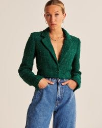 Abercrombie & Fitch Cropped Tweed Blazer in green ~ textured crop hem jackets ~ cropped outerwear