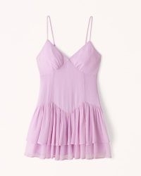 Abercrombie & Fitch Dropped Waist Ruffle Mini Dress in light pink ~ skinny shoulder strap dresses ~ tiered hem fashion ~ layered ruffled hemline