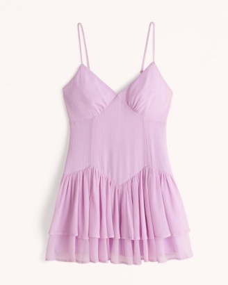 Abercrombie & Fitch Dropped Waist Ruffle Mini Dress in light pink ~ skinny shoulder strap dresses ~ tiered hem fashion ~ layered ruffled hemline - flipped
