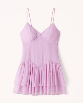 Abercrombie & Fitch Dropped Waist Ruffle Mini Dress in light pink ~ skinny shoulder strap dresses ~ tiered hem fashion ~ layered ruffled hemline