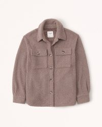 Abercrombie & Fitch Sherpa Shirt Jacket in Taupe ~ women’s neutral textured shackets