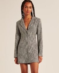 Abercrombie & Fitch Tweed Blazer Mini Dress in Black Houndstooth ~ checked slim fit dresses