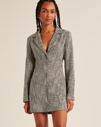 Abercrombie & Fitch Tweed Blazer Mini Dress in Black Houndstooth ~ checked slim fit dresses