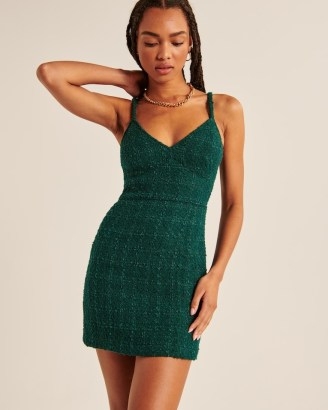 Abercrombie & Fitch Tweed Corset Mini Dress in Green ~ sleeveless fitted bodice dresses - flipped