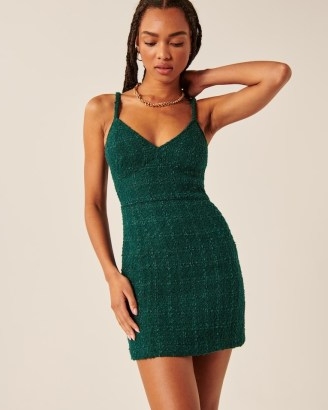 Abercrombie & Fitch Tweed Corset Mini Dress in Green ~ sleeveless fitted bodice dresses